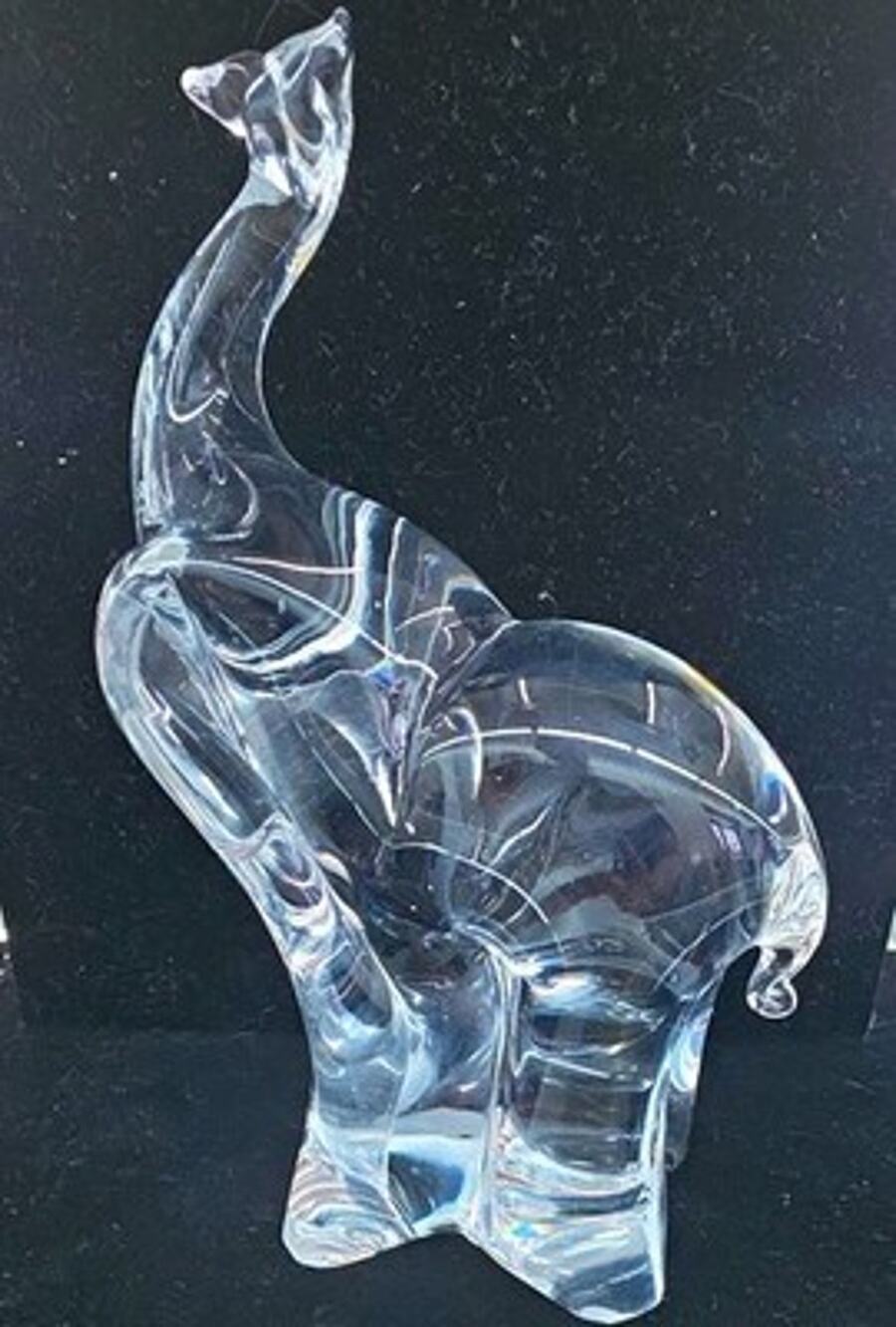 Clear Art Glass Elephant Figurine Trunk Up Glossy Decorative Decor 7¼" x 3 ¼"